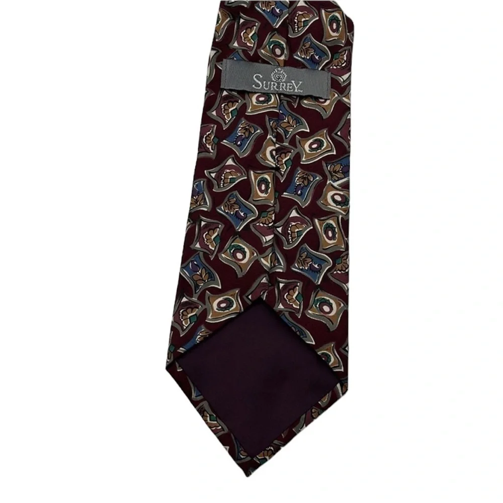 Vintage Surrey Marron Abstract 100% Silk Tie
